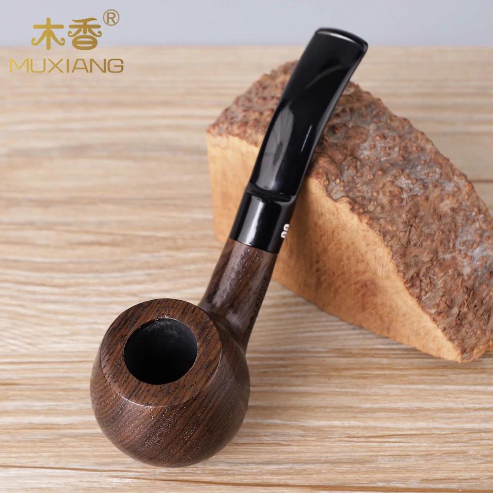 Pipe en bois d'ébène de style classique avec embout buccal en acrylique courbé, adaptée aux filtres 