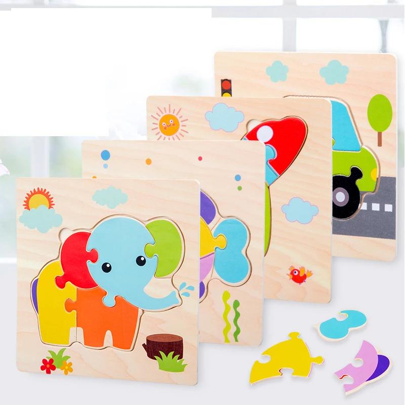 Puzzle 3D en bois pour bébé, formes Tangram, apprentissage éducatif, dessin animé, Intelligence anim