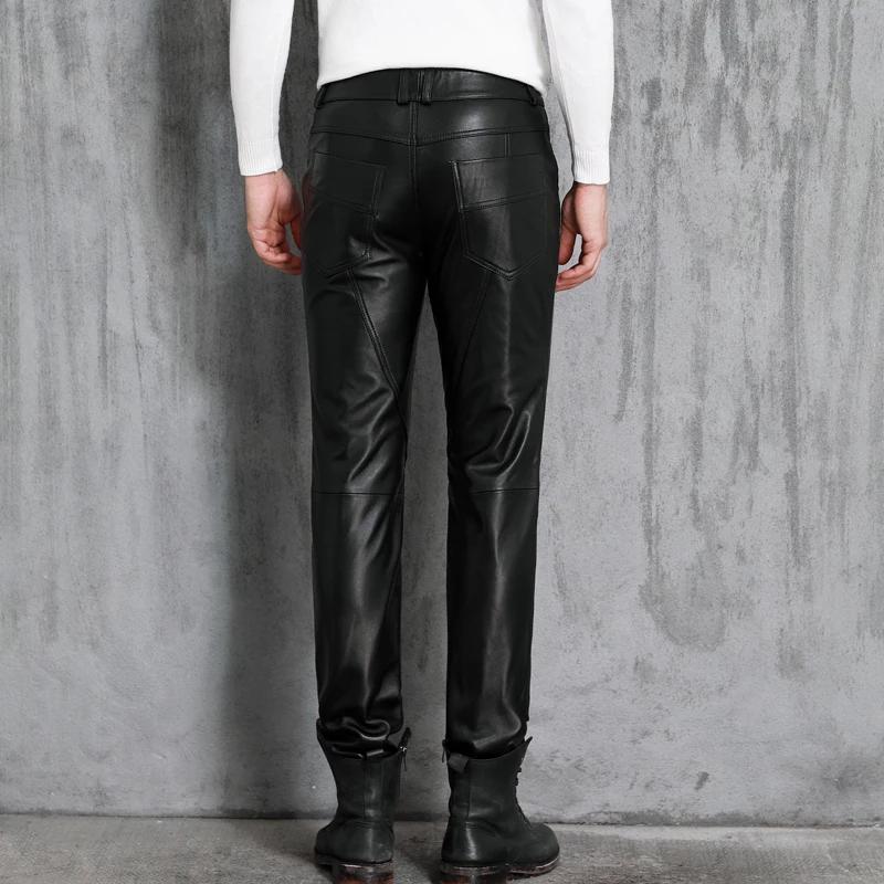 Pantalon Slim en cuir véritable pour hommes, moto pour jeunes, personnalité en peau de mouton, vêtem
