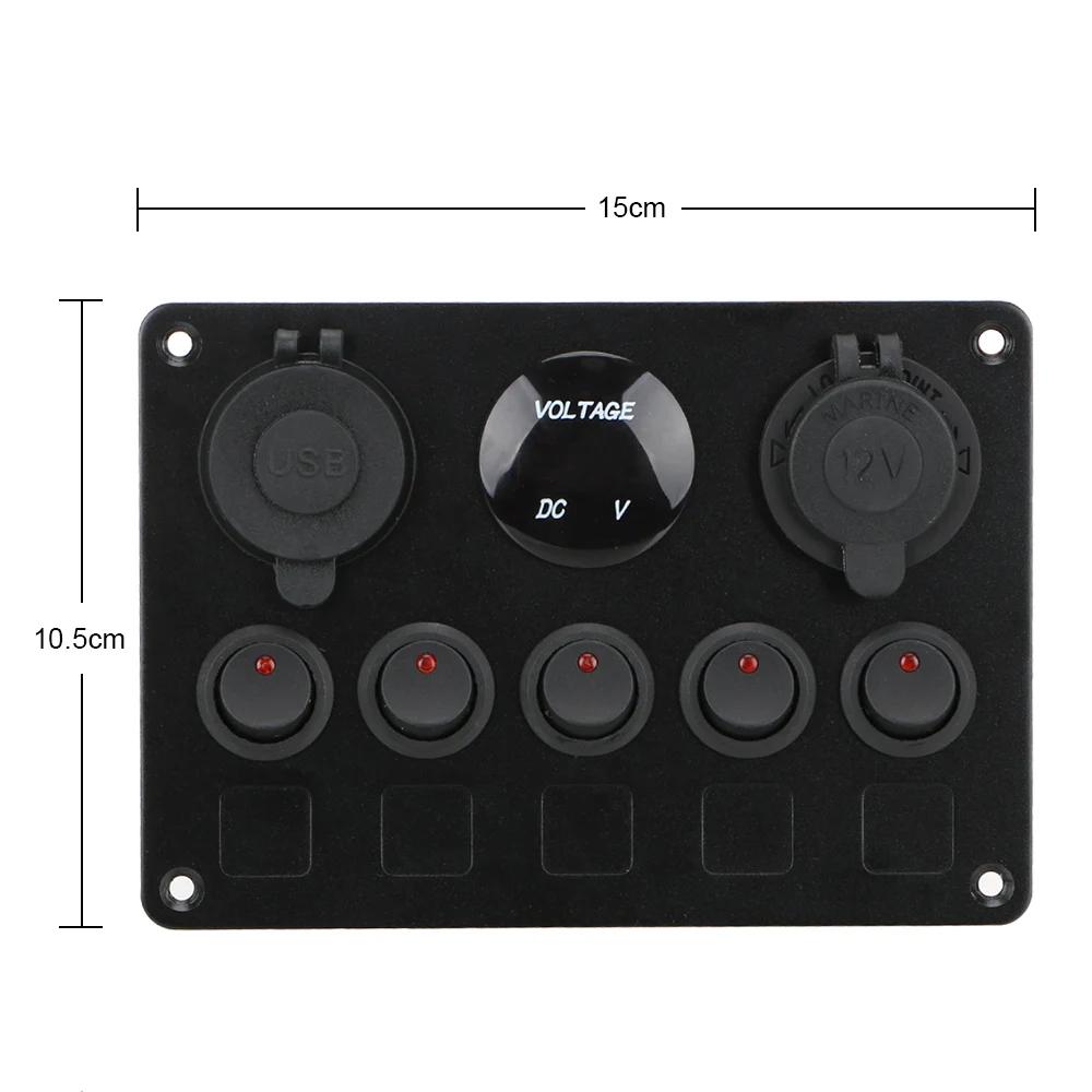 Panneau lumineux LED à 5 boutons, 12V 24V, chargeurs USB, jauge 3.0 volts, pour voiture, bateau, cam
