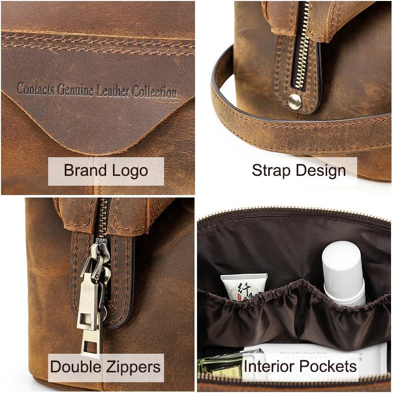 Contact's Crazy Horse – trousse à cosmétiques en cuir pour hommes, trousse de toilette, pochette de 