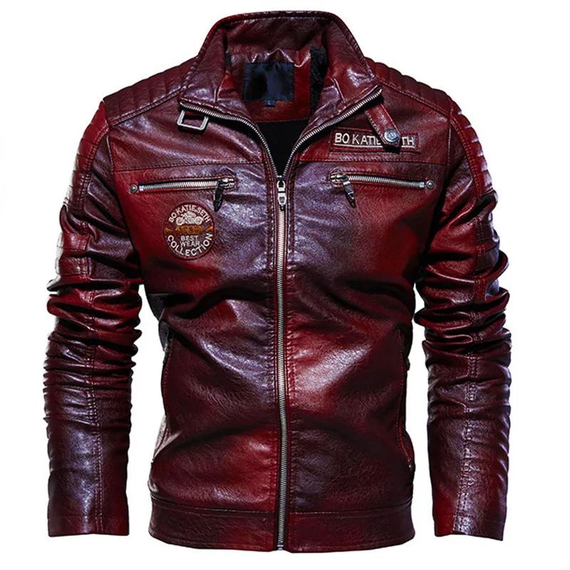 Veste en cuir PU pour homme avec col montant, coupe-vent décontracté, manteau de moto, grande taille