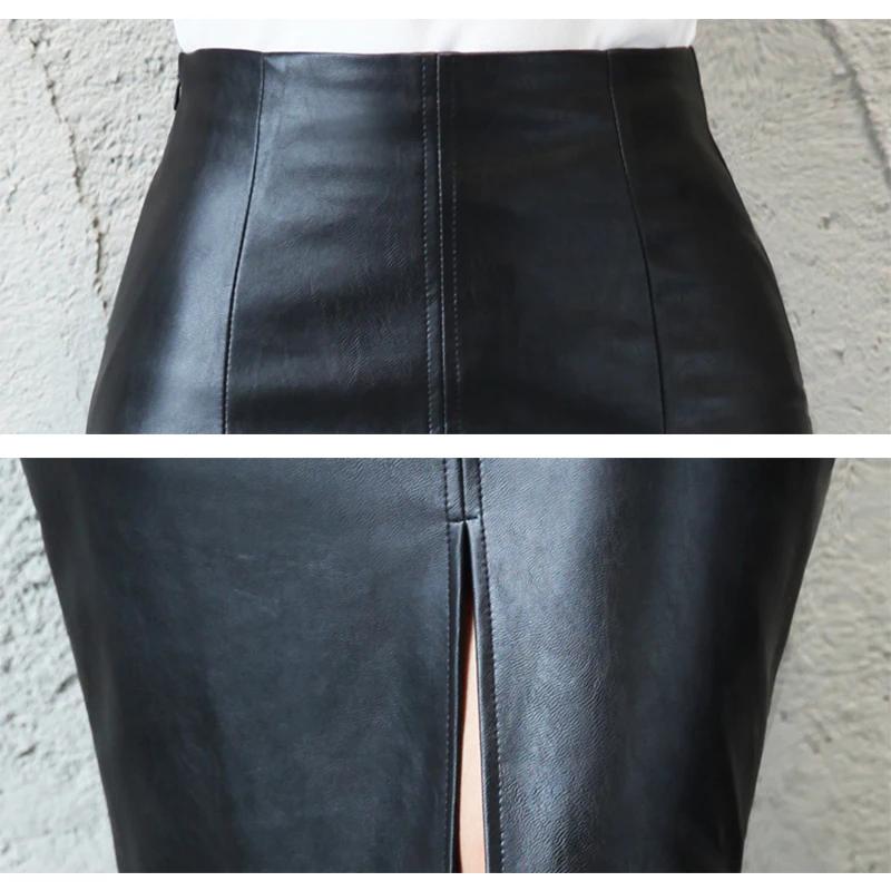 Jupe mi-longue en cuir PU pour femmes, automne hiver, paquet pour dames, jupe crayon fendue sur le d