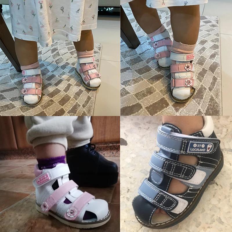 Ortoluckland – sandales orthopédiques roses pour enfants, chaussures en cuir avec semelles orthopédi