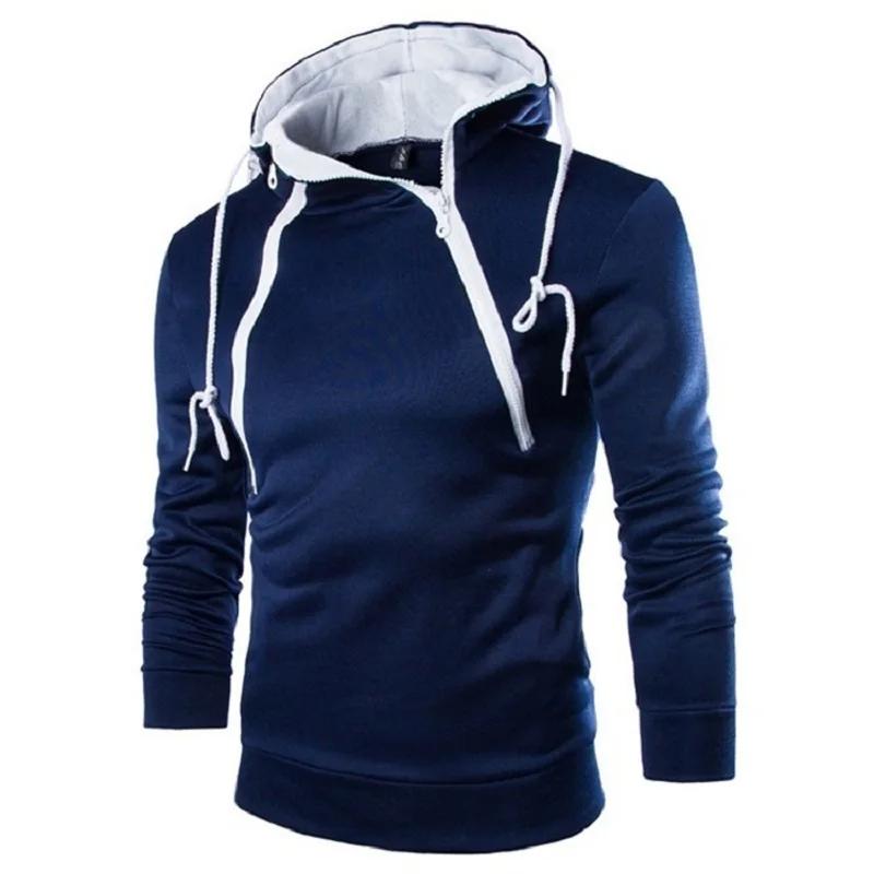 Sweat à capuche à manches longues pour homme, pull à col haut avec fermeture éclair, manteau noir