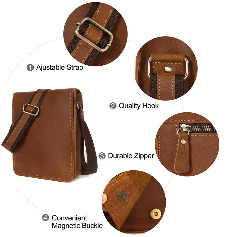 JOYIR petit sac messager en cuir véritable pour hommes sac à bandoulière à rabat décontracté sac à b