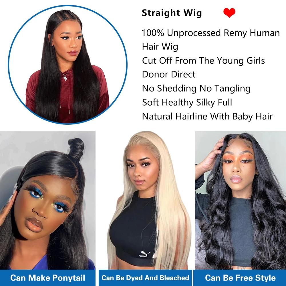 Moxika-Perruque Lace Front Wig naturelle lisse, cheveux humains, 13x4, 30 pouces