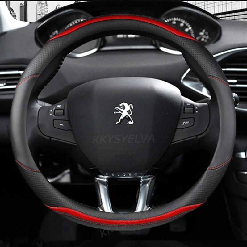 Housse de volant de voiture en Fiber de carbone + cuir, pour Peugeot 208 2012 ~ 2018 Peugeot 308 201