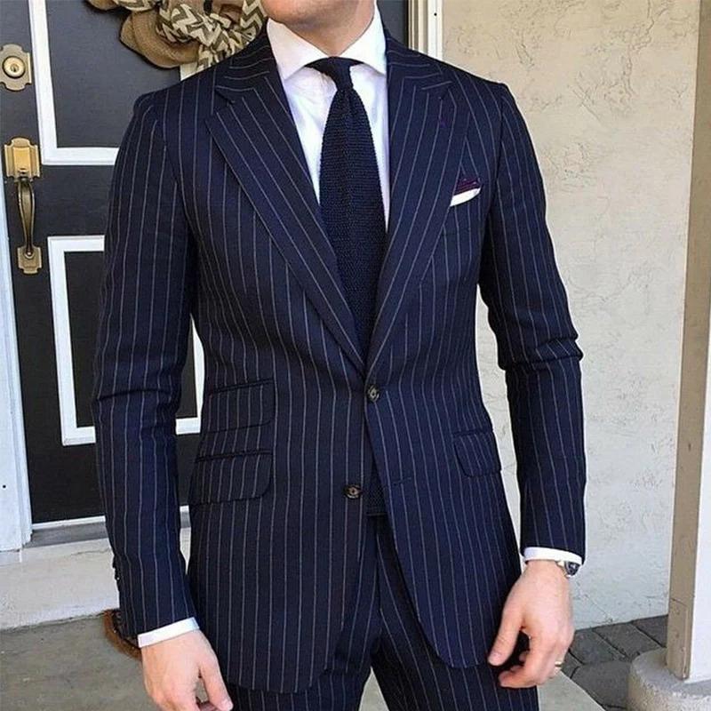 Costume 2 pièces à fines rayures pour hommes, coupe cintrée pour mariage formel, smoking, revers cra