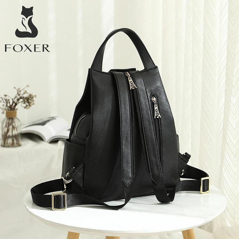 FOXER marque femmes Style sac à dos femme en cuir véritable + microfibre sac à dos fille sac d'école