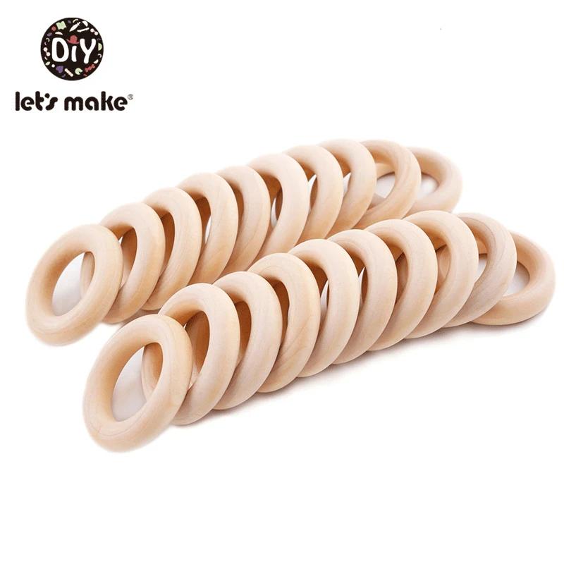 Let's Make-Anneaux de Dentition en Bois d'Érable Naturel pour Bébé, Sans Bpa, à Surface Lisse, Logo 