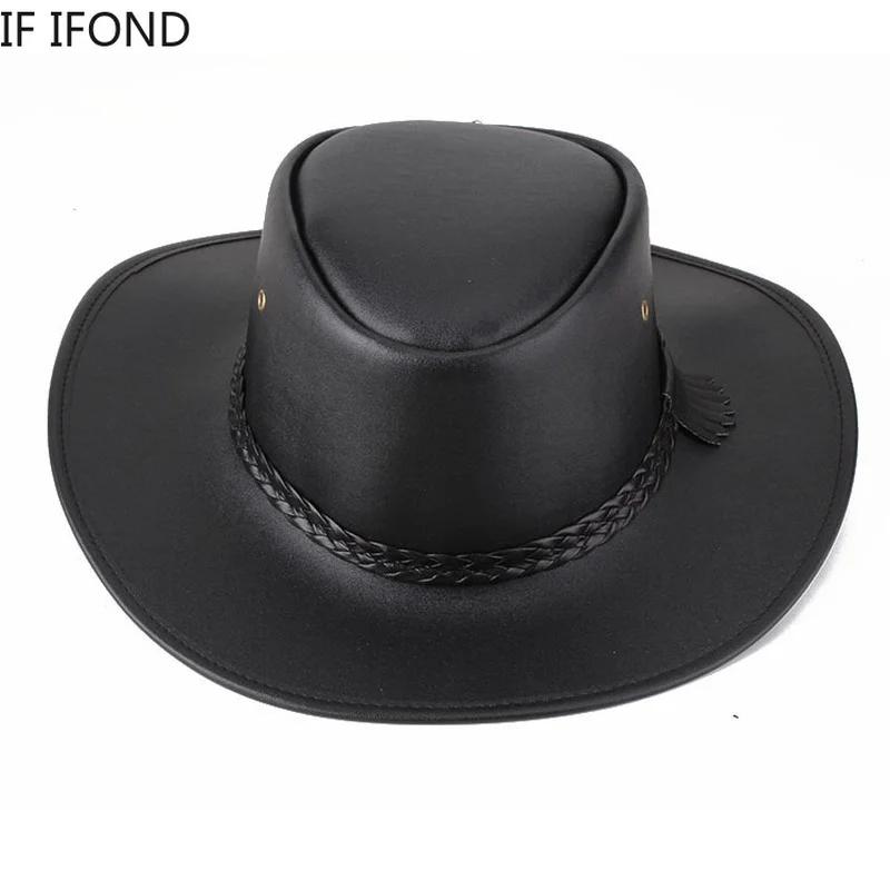 Chapeau de Cowboy Western en Faux Cuir pour Homme, Casquette Vintage de Jazz, de Haute Qualité, Auto