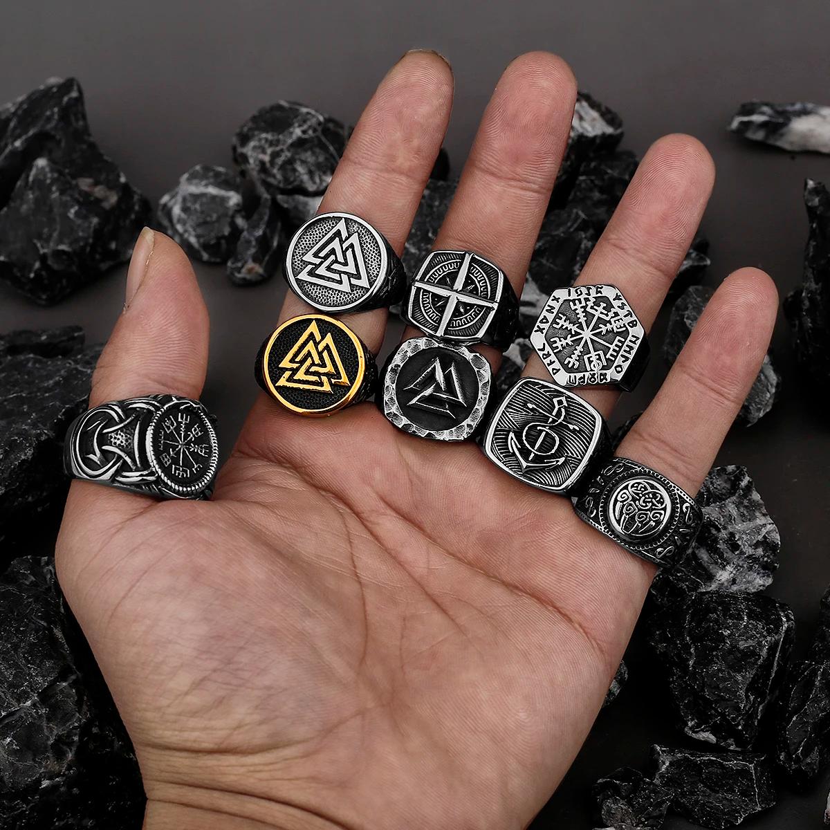 Anneau Viking nordique en acier inoxydable, boussole ancre, arbre de vie, Rune Viking, loup, pour ho