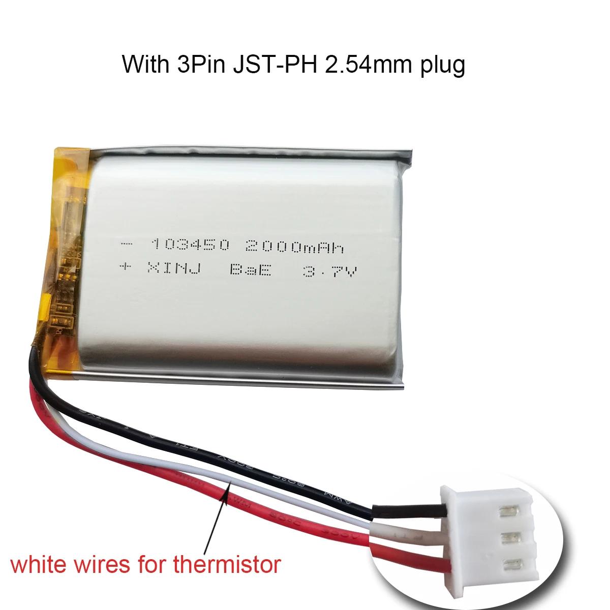 Batterie aste au lithium polymère, thermistance à 3 fils, 3.7V, 2000mAh, 7,4 Wh, 103450, 3 broches, 