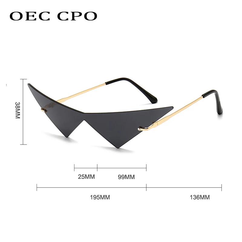 OEC CPO surdimensionné oeil de chat sans monture lunettes de soleil femmes mode une pièce lentille l