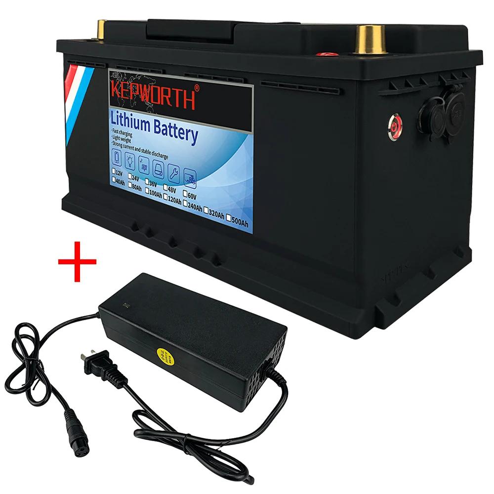 Batterie au Lithium fer Phosphate 12V 24V KEPWORTH LiFePO4 avec BMS 50 100 120 135 300Ah pour voitur