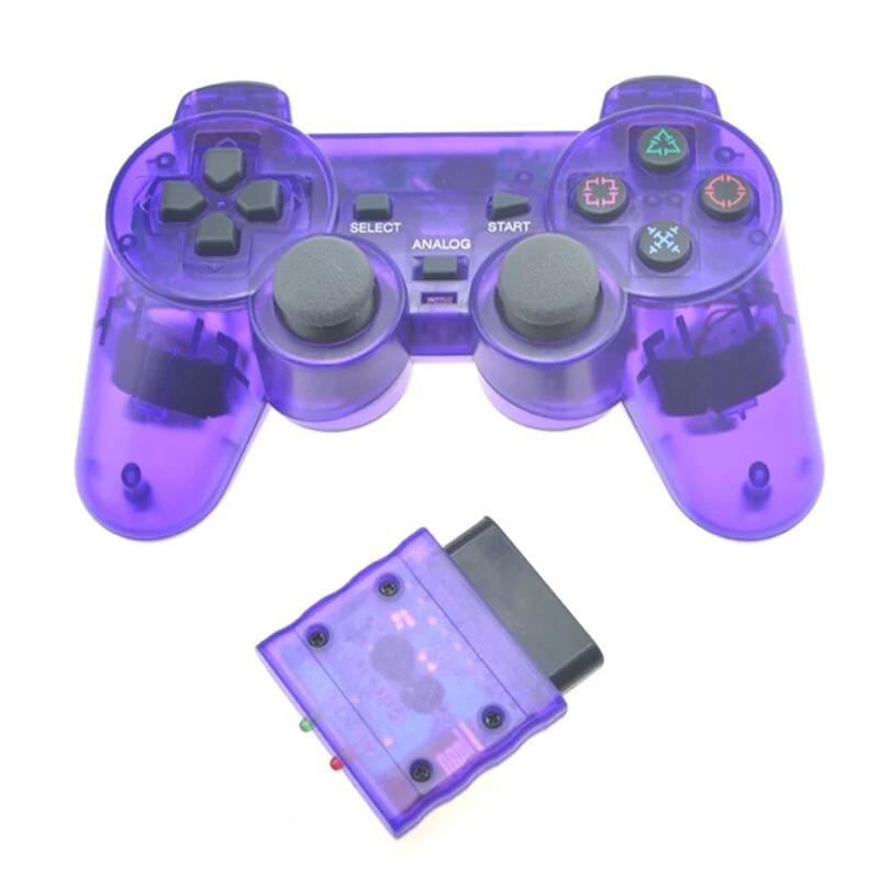 Manette de jeu sans fil de couleur transparente pour PS2, contrôleur Bluetooth à vibrations 2.4G, co