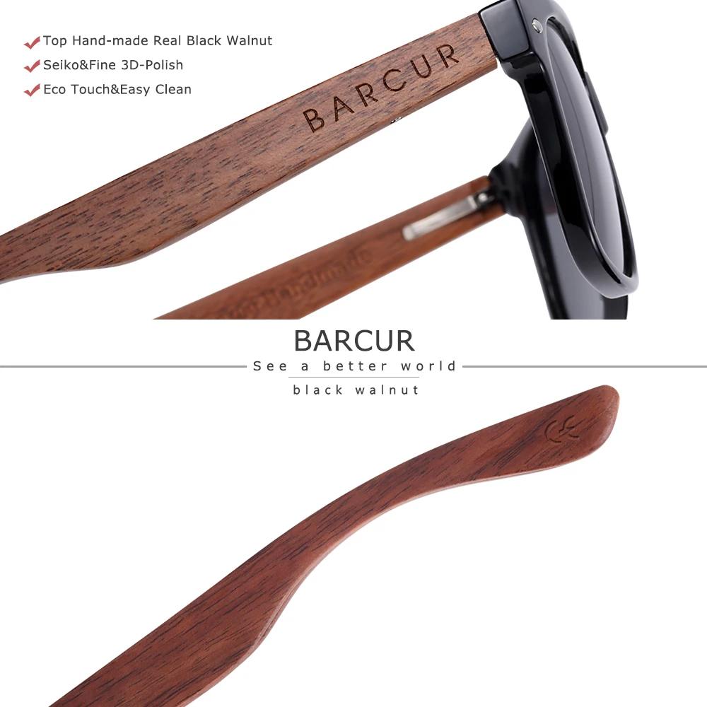 BARCUR-Lunettes de soleil polarisées carrées en bois pour homme, accessoire de haute qualité, boîte 