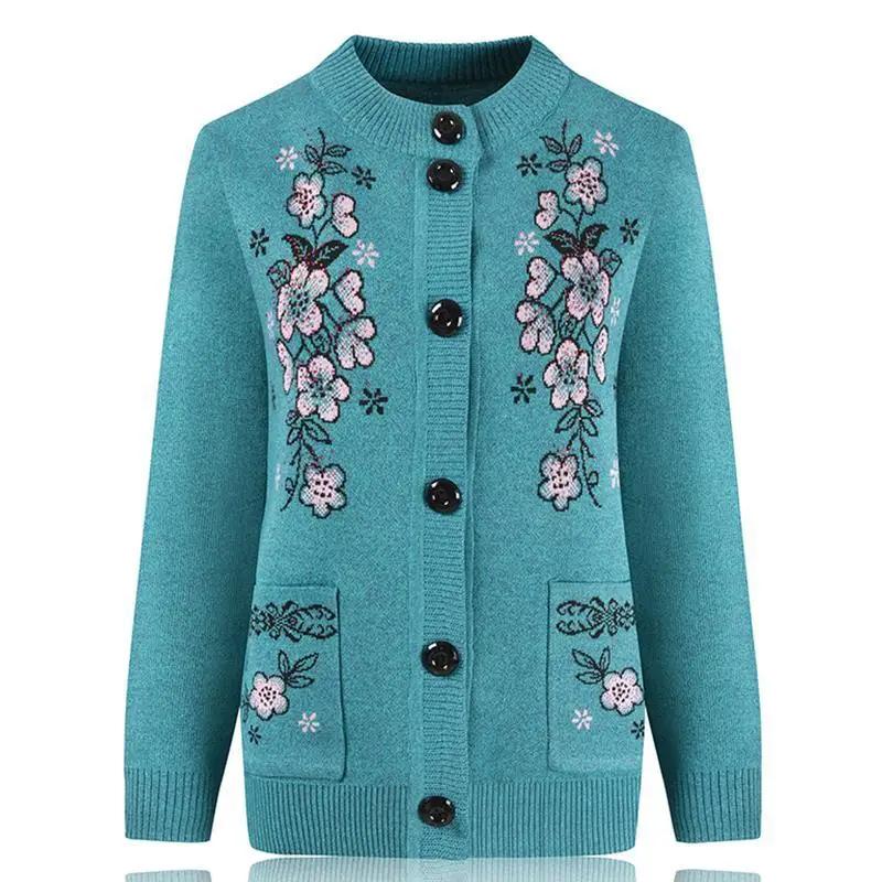 Pull en tricot à manches longues en titane pour femmes d'âge moyen, cardigan de grand-mère, manteau 
