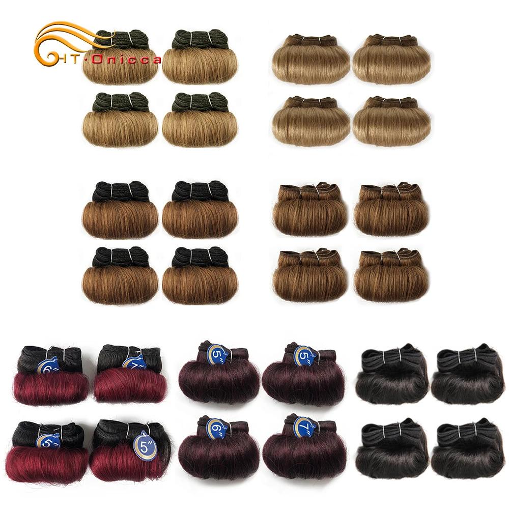 Tissage en lot brésilien Remy 100% naturel bouclé, Extension de cheveux Afro 1B 30, bordeaux, 5 5 6 
