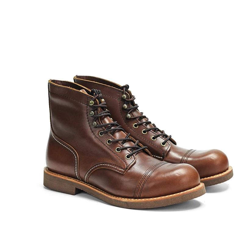 Bottes de moto robustes pour hommes, durables, soudées Goodyear, Vintage, huile, cuir véritable, Pun