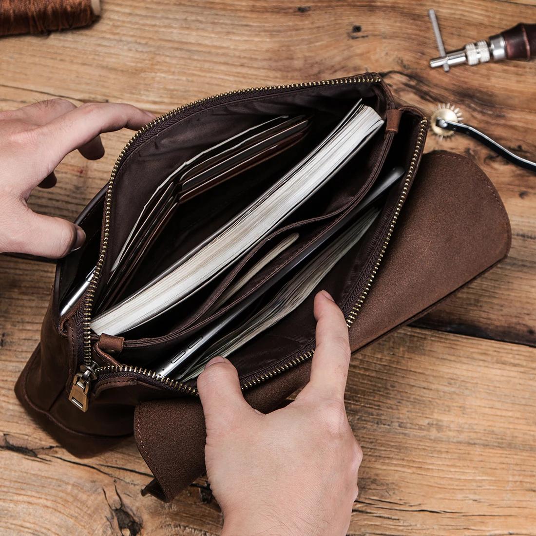 Pochette de luxe en cuir de vache pour hommes, pochette pour iPad Mini 4 5 6, Iphone, portefeuille à