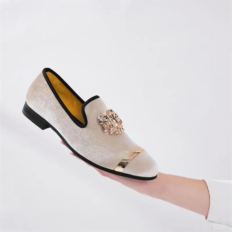 Mocassins en velours beige pour hommes, chaussures de soirée formelles, chaussures décontractées, mo