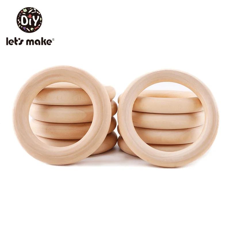 Let's Make-Anneaux de Dentition en Bois d'Érable Naturel pour Bébé, Sans Bpa, à Surface Lisse, Logo 