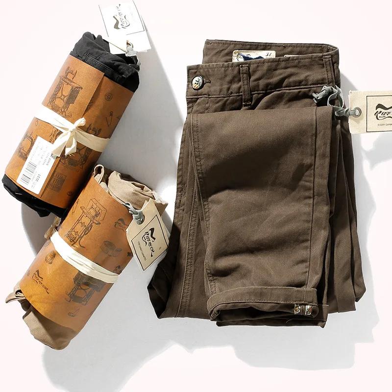 Pantalon décontracté en coton pur pour homme, nouveau, rétro américain, tissé, lourd, sergé, délavé,