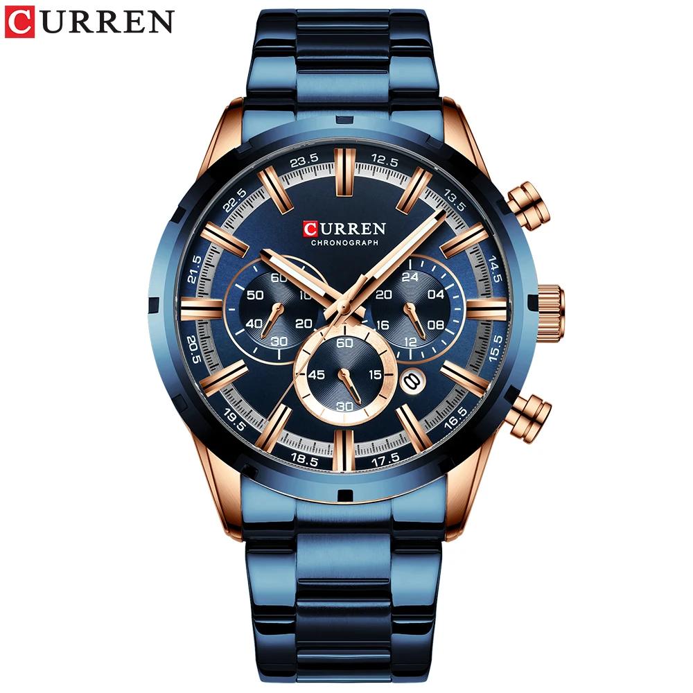 Curren montre pour hommes cadran bleu bracelet en acier inoxydable Date hommes d'affaires montres ét