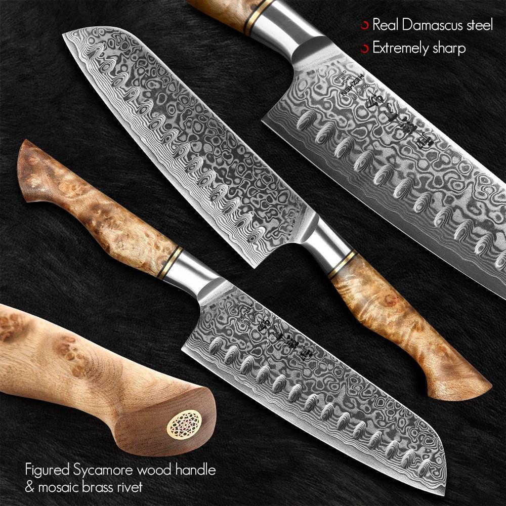 HEZHEN-Ensemble de Couteaux de Cuisine Professionnels, Acier Damas, 67 Couches, Noyau 10Cr15CoMoV, 1