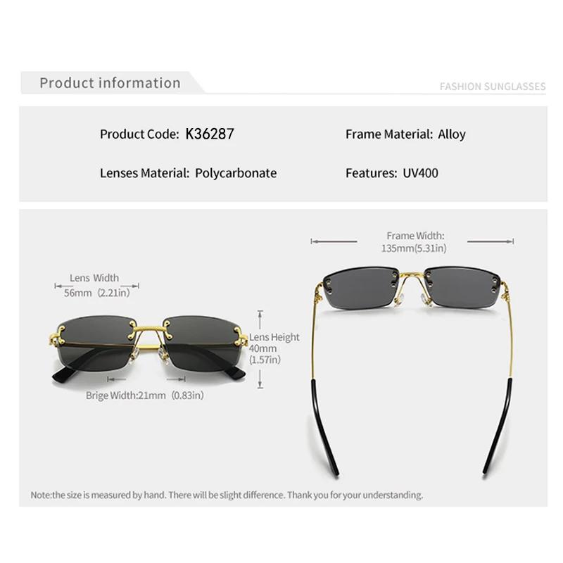 HBK-Lunettes de soleil carrées sans monture pour homme, verres dégradés bleus, métal de qualité supé