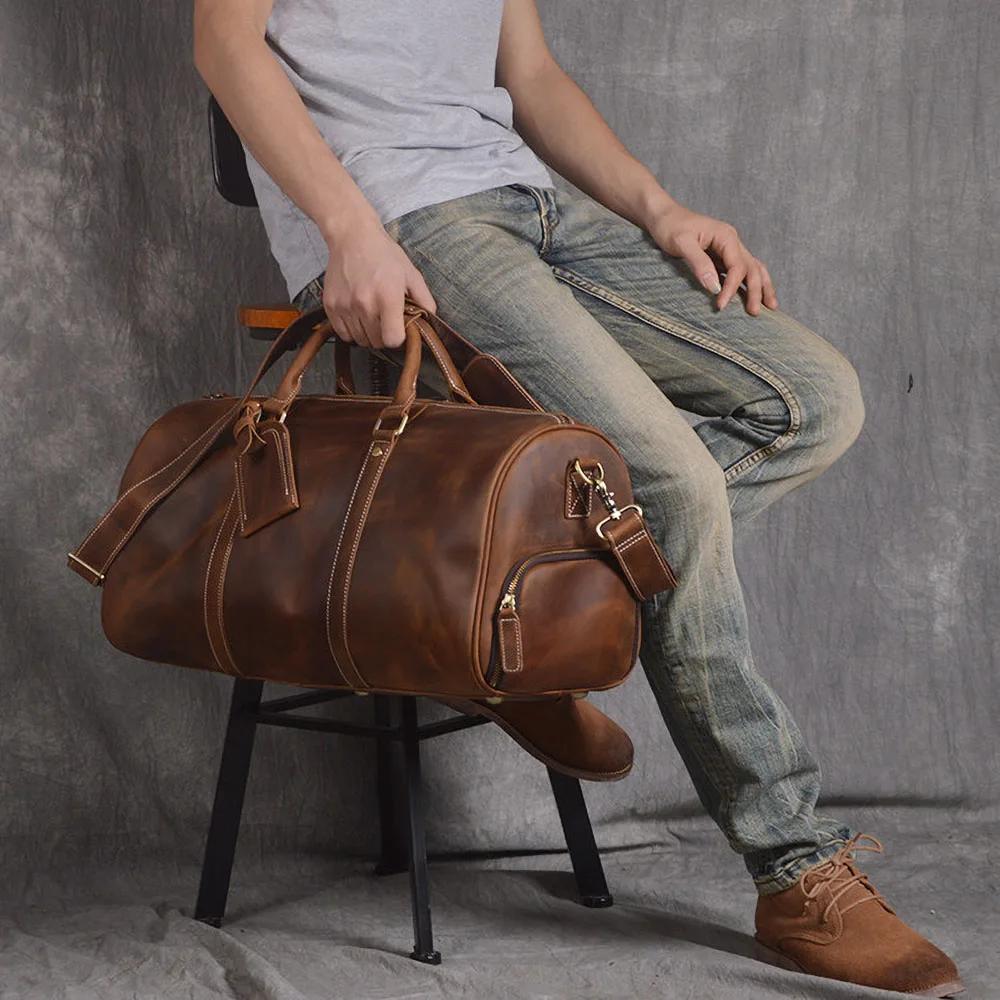 ZRCX – sac à main Vintage pour hommes, sac de voyage en cuir Geunine, grande capacité, messager à ba