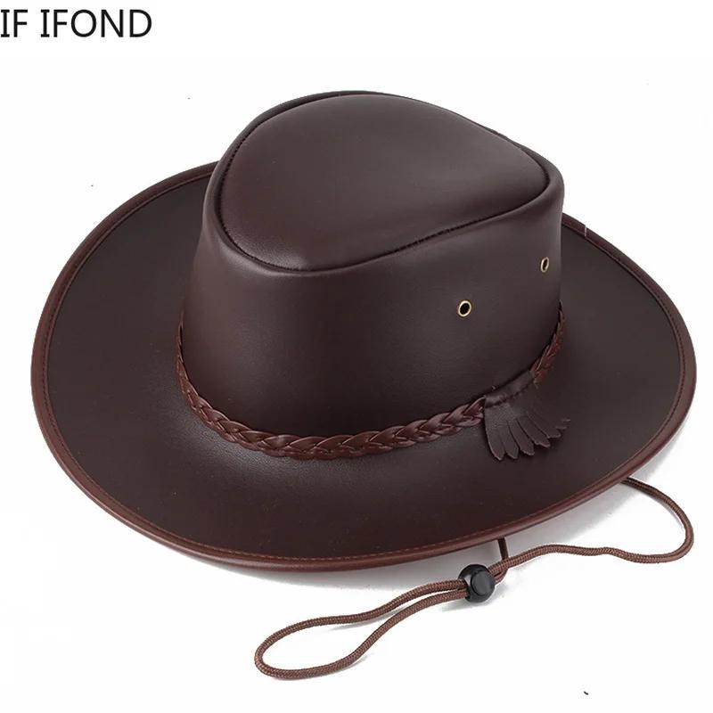 Chapeau de Cowboy Western en Faux Cuir pour Homme, Casquette Vintage de Jazz, de Haute Qualité, Auto