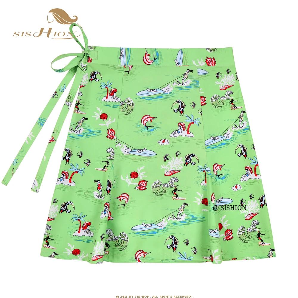 SISHION – jupe Sarong de plage, style Boho, Sexy, longueur aux genoux, verte, à envelopper rapidemen