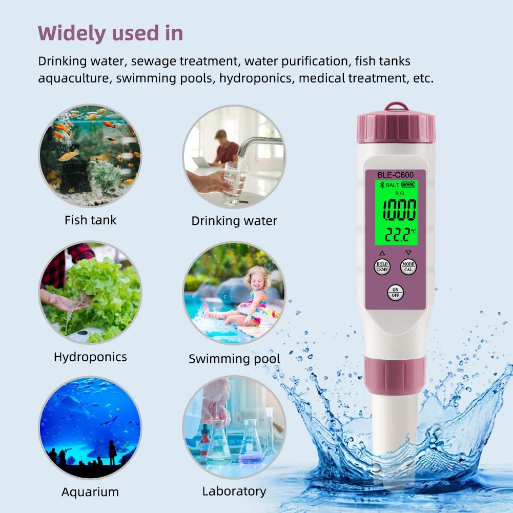 7 en 1 Temp ORP EC TDS salinité S.G PH mètre en ligne testeur de qualité de l'eau à dents bleues con