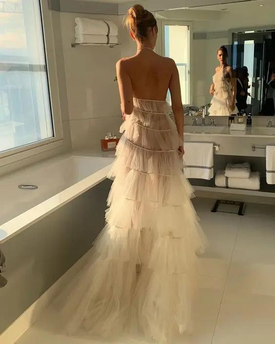 Robe de Soirée en Tulle à Plusieurs Niveaux pour Femme, Tenue de Bal Personnalisée, Dos aux, Col Lic