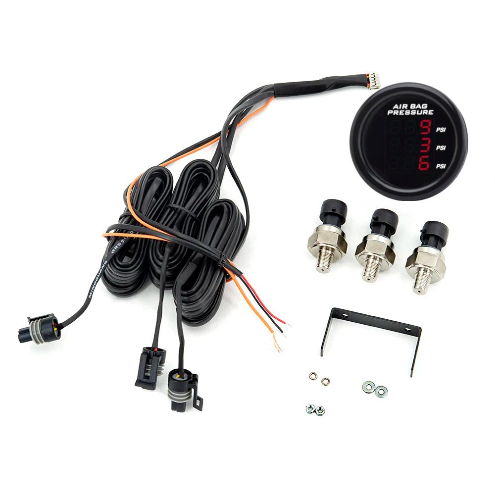 Manomètre de pression d'air à Triple affichage de 52mm, suspension pneumatique PSI, LED rouge et ble