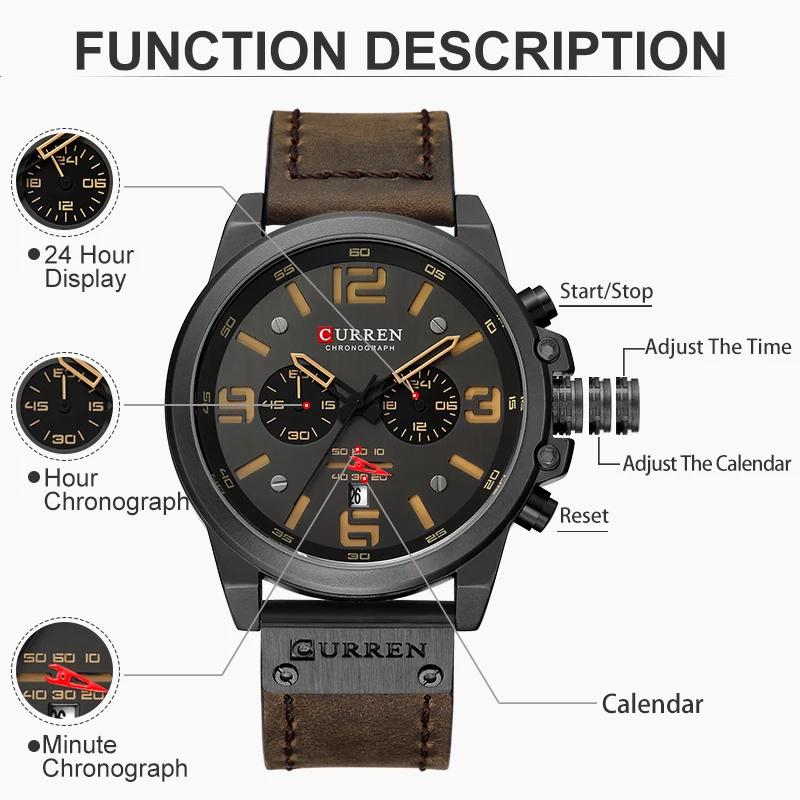 CURREN hommes montres haut de gamme marque étanche Sport montre-bracelet chronographe Quartz militai