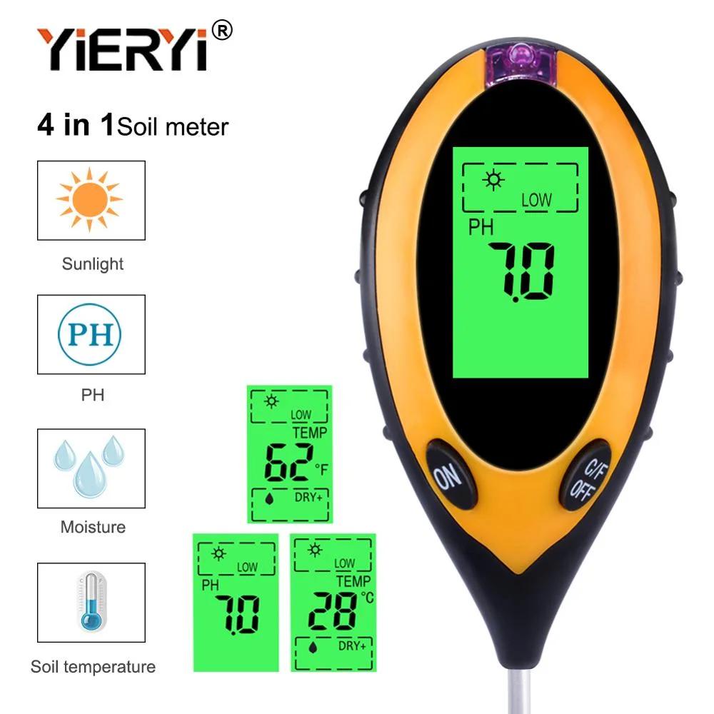 Yieryi – testeur numérique de PH du sol 4 en 1 avec lumière noire, moniteur d'humidité et de tempéra