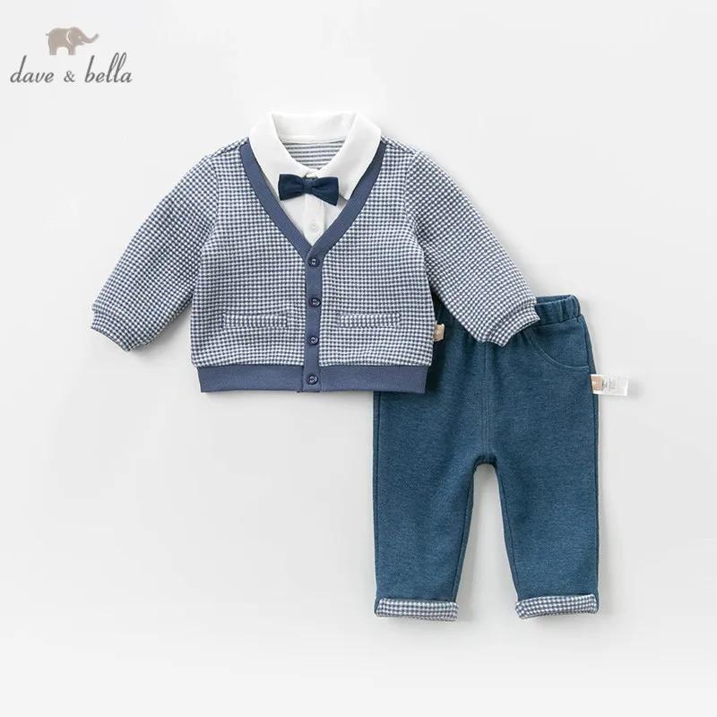 Ensemble de vêtements DB13360 pour bébés garçons, costume à carreaux, pantalon à manches longues, be