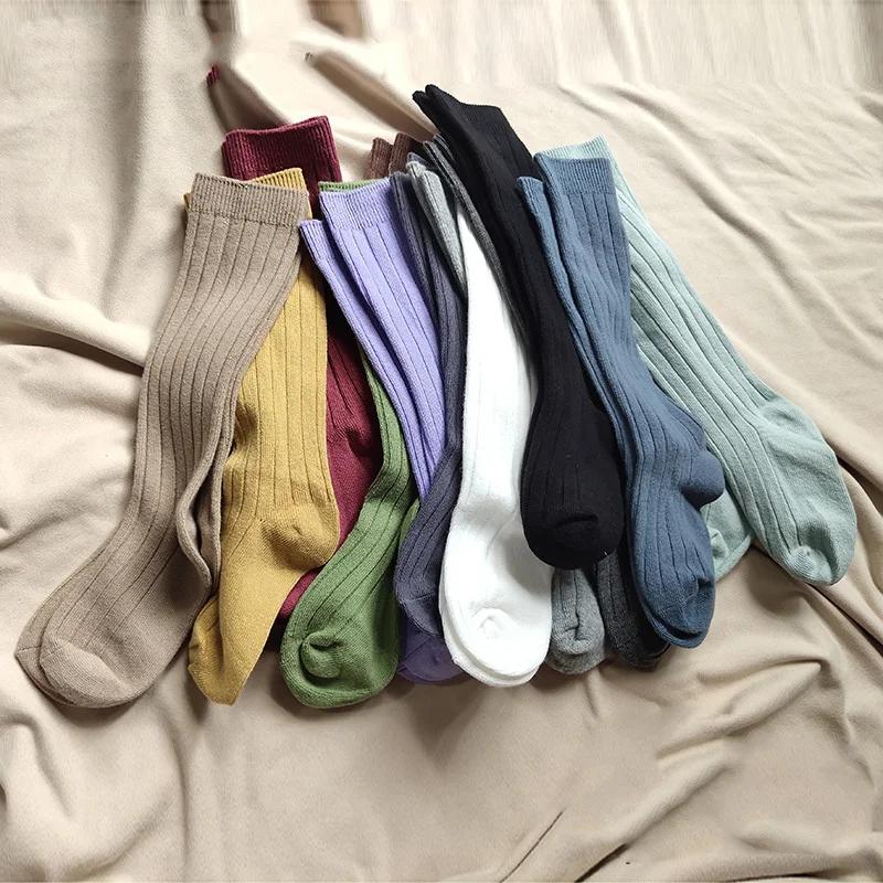 Chaussettes hautes et longues pour bébés garçons et filles, en coton, respirantes, à rayures, douces