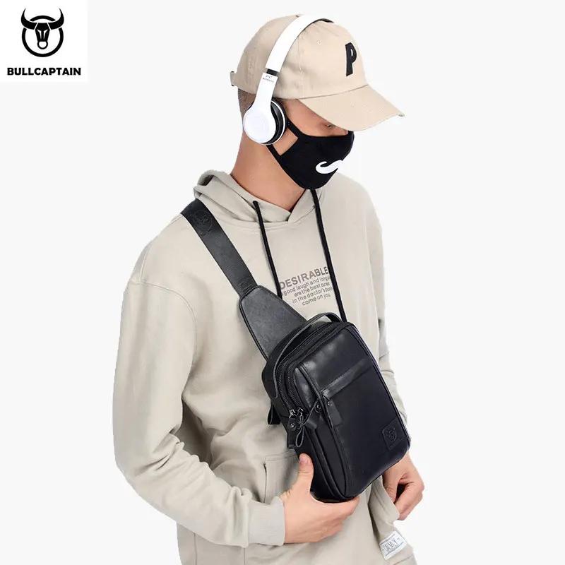 BULLCAPTAIN-Sac de poitrine en cuir véritable pour homme, sac à bandoulière multifonction, peut accu