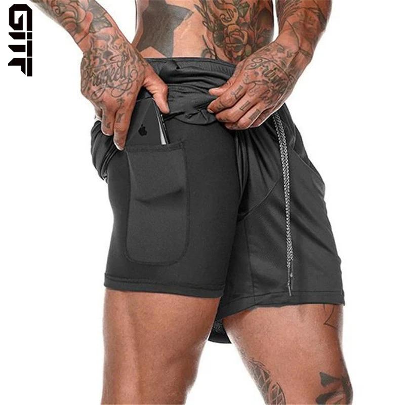 Short de course 2 en 1 pour hommes, short de sport à double pont, à séchage rapide, pour Jogging, Gy