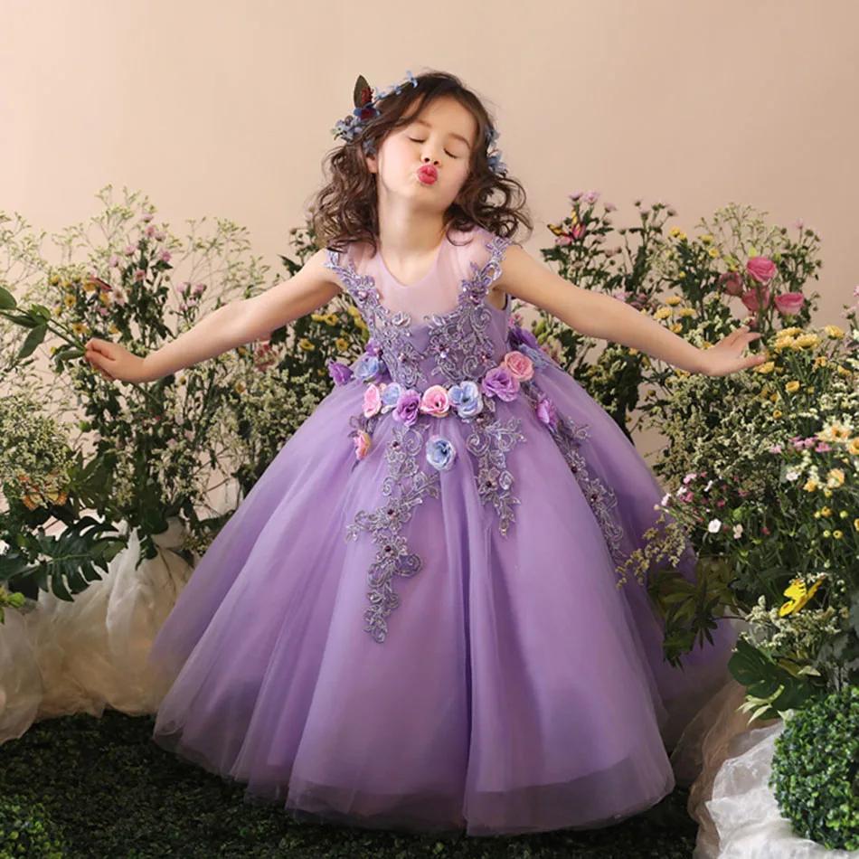 Robe de demoiselle d'honneur pour filles, robes de première communion pour enfants, robe de Rhen tul