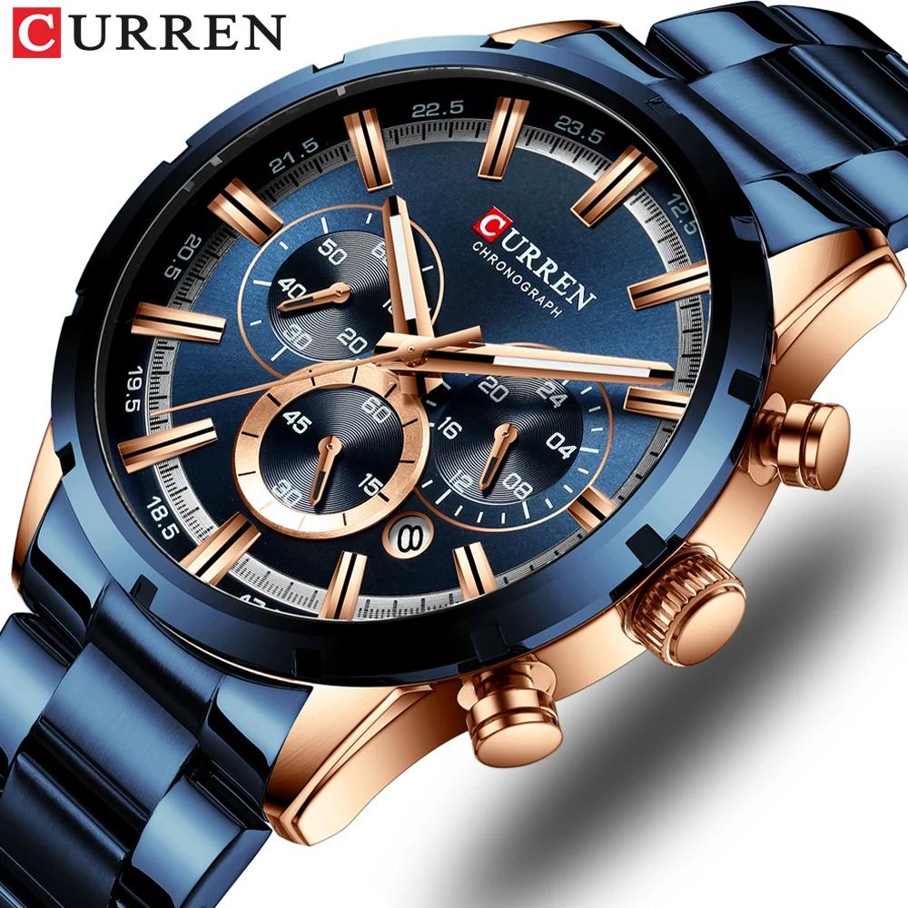 Curren montre pour hommes cadran bleu bracelet en acier inoxydable Date hommes d'affaires montres ét