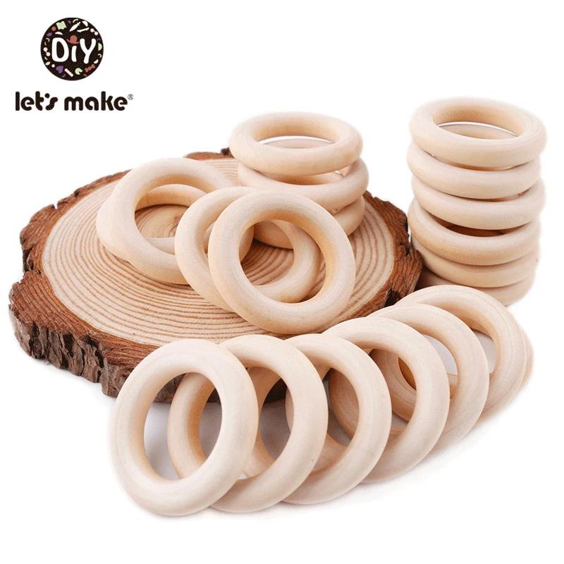 Let's Make-Anneaux de Dentition en Bois d'Érable Naturel pour Bébé, Sans Bpa, à Surface Lisse, Logo 