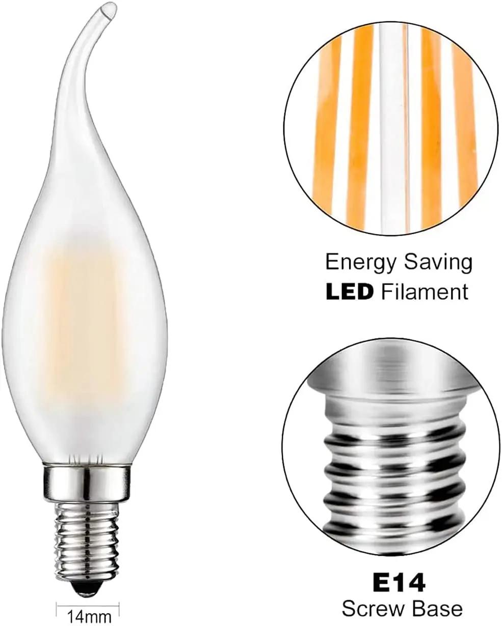 Lampe à filament rétro LED à intensité variable, C35 givrée, E14, 220V, 4W, 6W, blanc chaud 2700K, p