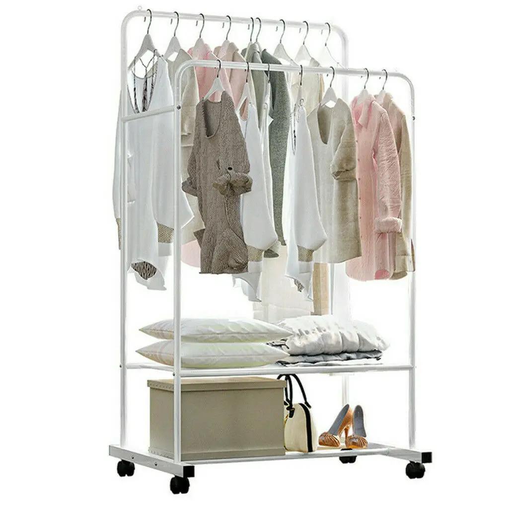 Étagère de rangement pour chaussures T1, grand support roulant à double rail, blanc, 1.5m