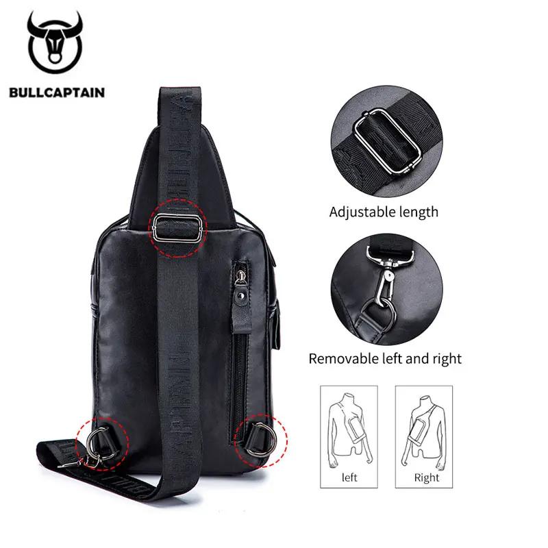 BULLCAPTAIN-Sac de poitrine en cuir véritable pour homme, sac à bandoulière multifonction, peut accu